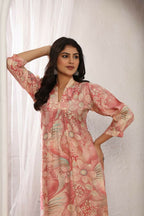 Jyoti Fashion Women's Peach Rayon Floral Print with Side Pocket Kurtis & Sets | Grocsy