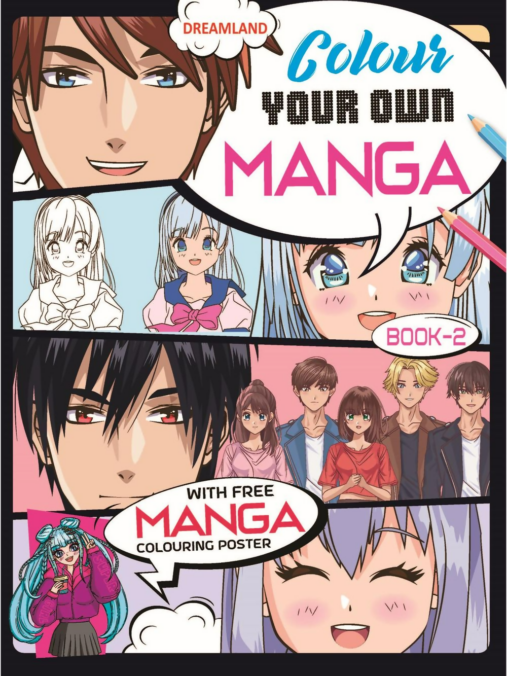 Dreamland Publications Colour Your Own Manga Book 2 With Free Manga Colouring Poster For Kids | Grocsy