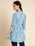 Light Blue Poly Rayon Digital Printed A-line Top - Tarini | Grocsy