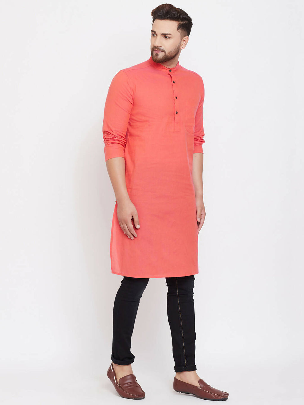 Even Apparels Red Pure Cotton Men's Kurta With Band Collar | Grocsy