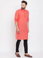 Even Apparels Red Pure Cotton Men's Kurta With Band Collar | Grocsy