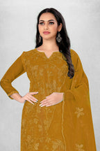 Mustard Heavy Organza Silk Embroidered Unstitched Dress Material - Amara | Grocsy