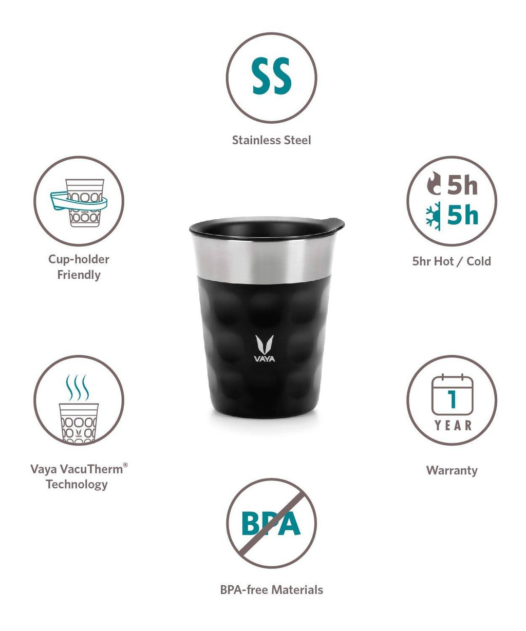 Vaya Popcup Insulated Coffee Mug Tumbler With Lid - 250 ml (Black) | Grocsy