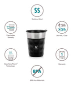 Vaya Popcup Insulated Coffee Mug Tumbler With Lid - 250 ml (Black) | Grocsy