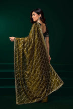 Joban Fashion Mehandi Green Net Party Wear Sarees | Grocsy
