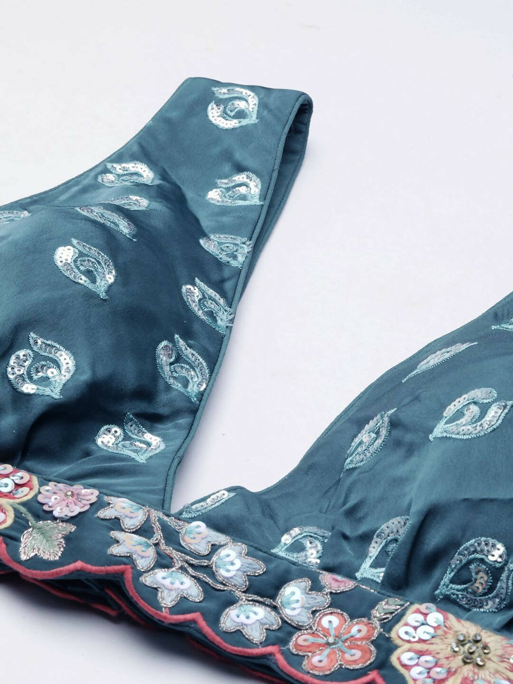 House of Panchhi Teal Blue Chinon Sequins embroidery Lehenga choli & Dupatta | Grocsy