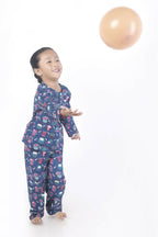 Breathables Kids Cotton Owl Print Co-Ord Night Suit – Navy Blue | Grocsy