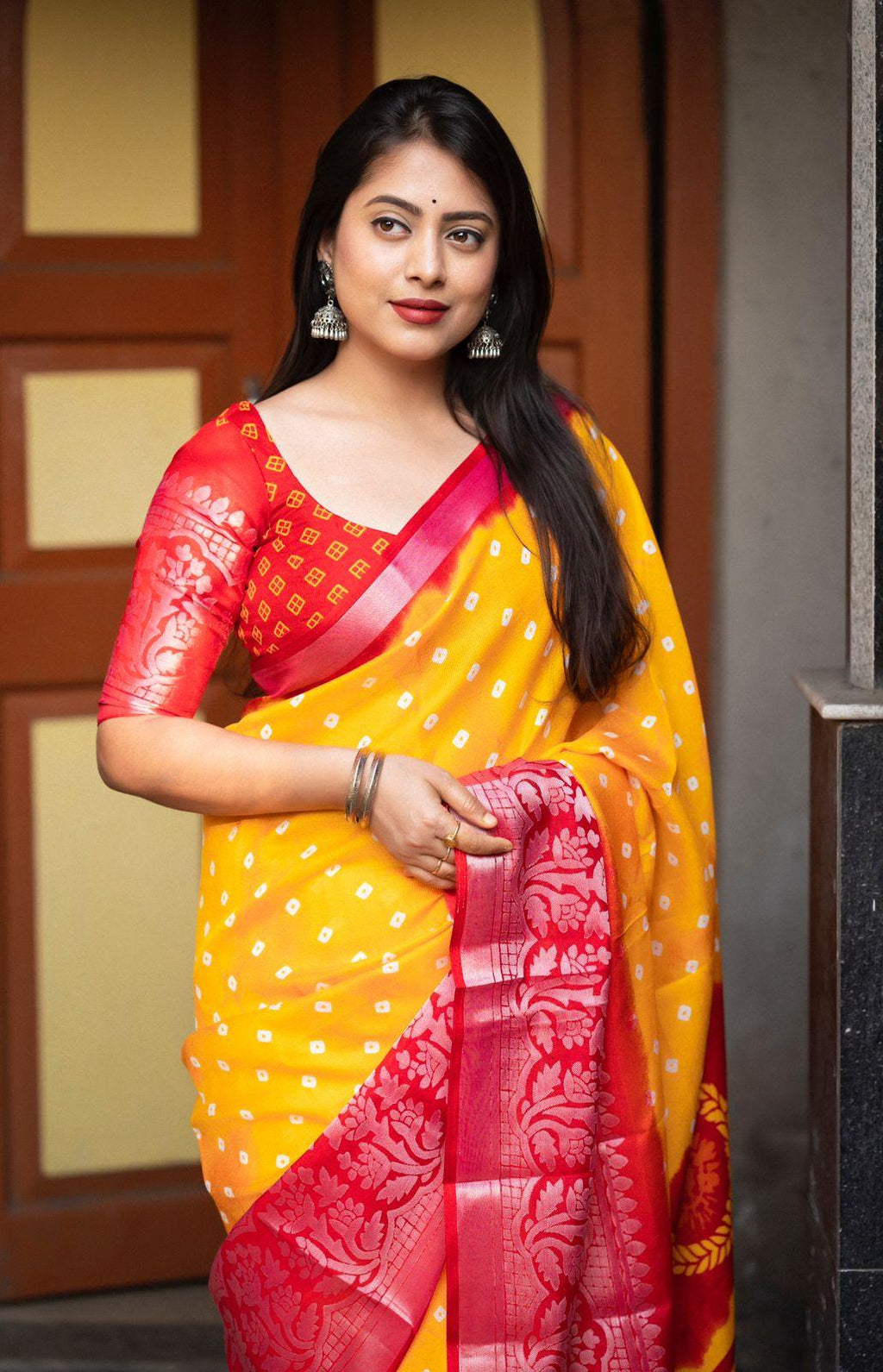 Yellow Jute Silk Printed Saree with Unstitched Blouse - Hiral Fashion | Grocsy