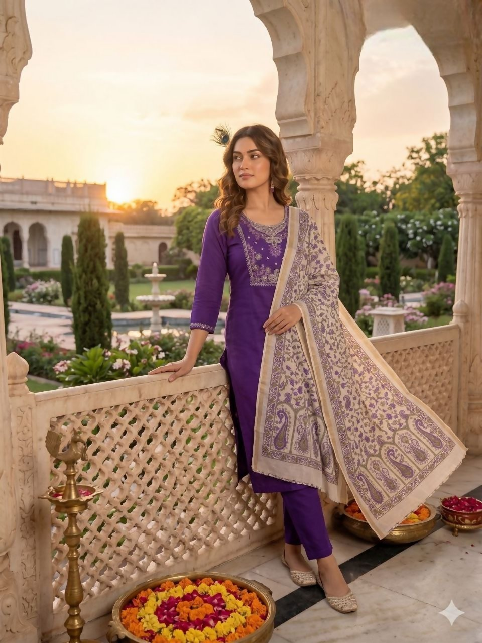 Teeya Creation Womens New Fancy Premium Silk Fabric Kurta Set - Purple | Grocsy