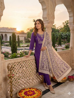 Teeya Creation Womens New Fancy Premium Silk Fabric Kurta Set - Purple | Grocsy
