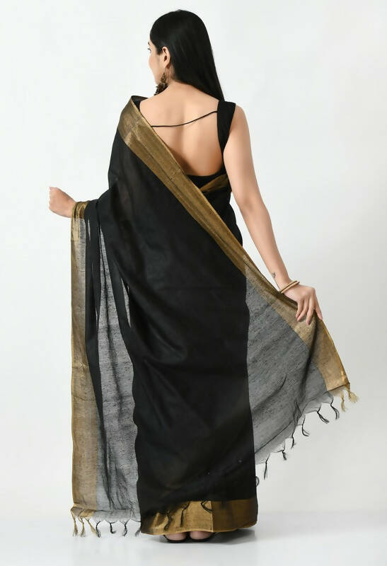 Mominos Fashion Moeza Black Bhagalpuri Handloom Silk Jay Shree Saree with unstitched Blouse piece | Grocsy