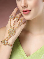 NVR Women's Gold-Polished CZ Stone-Studded Handcrafted Ring Bracelet | Grocsy