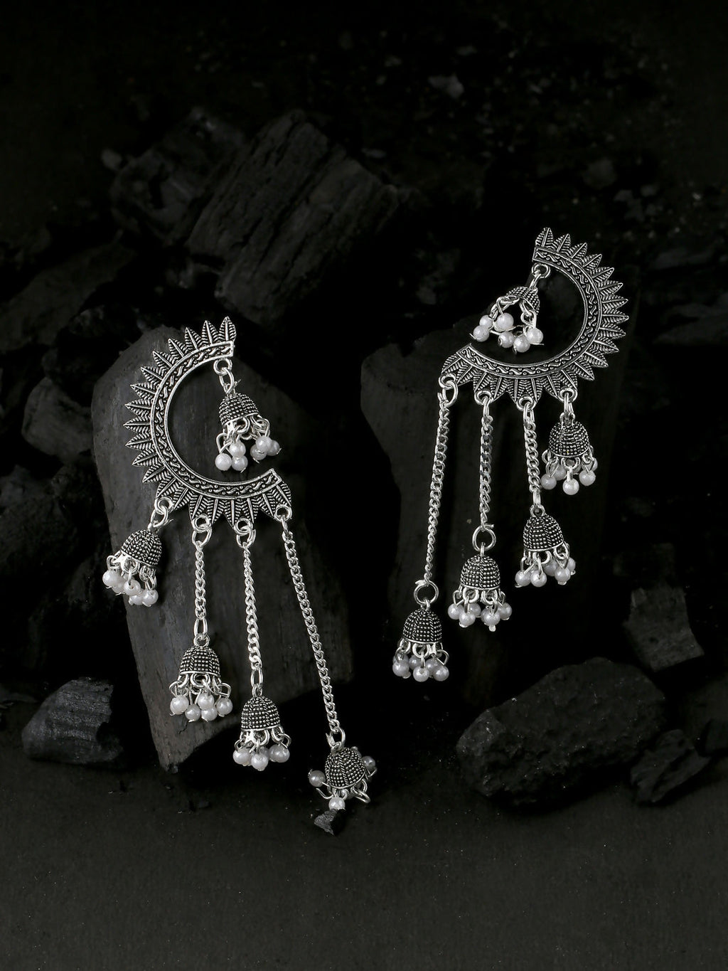NVR Women Rhodium-Plated Kundan Stone-Studded Beaded Jewellery Set | Grocsy