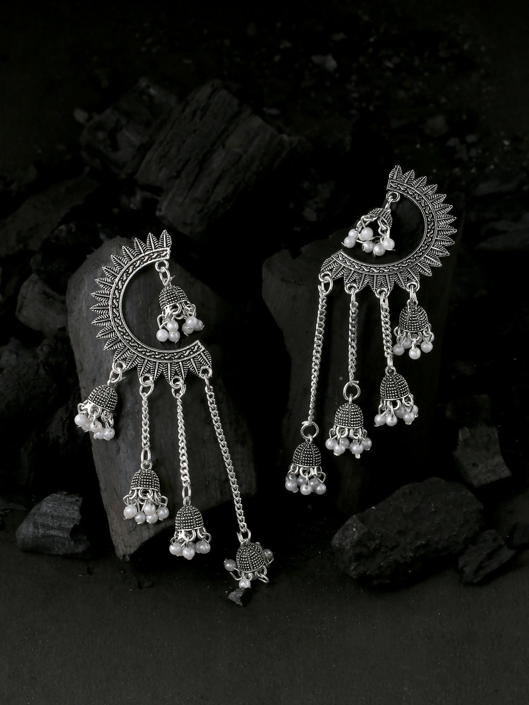 NVR Women Rhodium-Plated Kundan Stone-Studded Beaded Jewellery Set | Grocsy