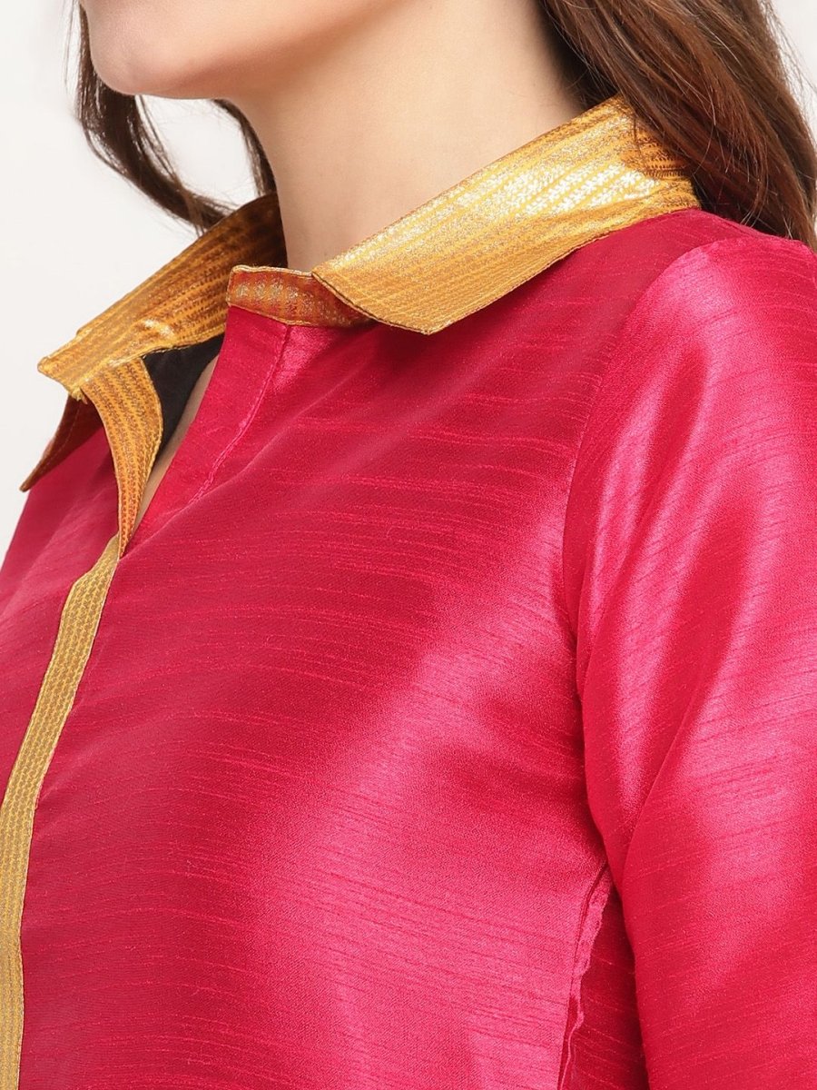 Ahalyaa Women's Dark Pink Poly Silk Kurta Trouser Set | Grocsy