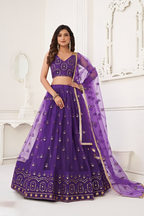 Eilara Women'S Purple Butterfly Net Embroidered Thread Work Designer Lehenga Choli | Grocsy