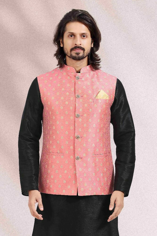 Raivat Ethnic Jacquard Banarasi Silk Woven Work 3 Pics Jacket Set In Pink Colour | Grocsy
