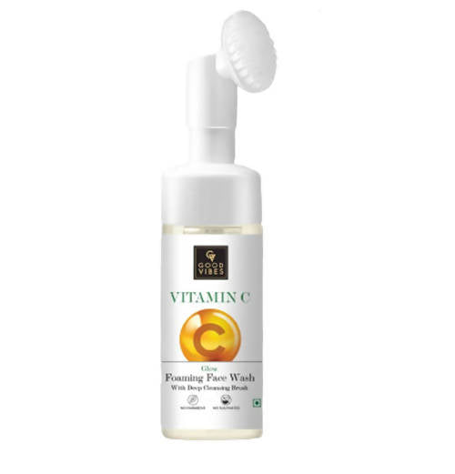 Good Vibes Vitamin C Glow Foaming Face Wash With Deep Cleansing Brush | Grocsy