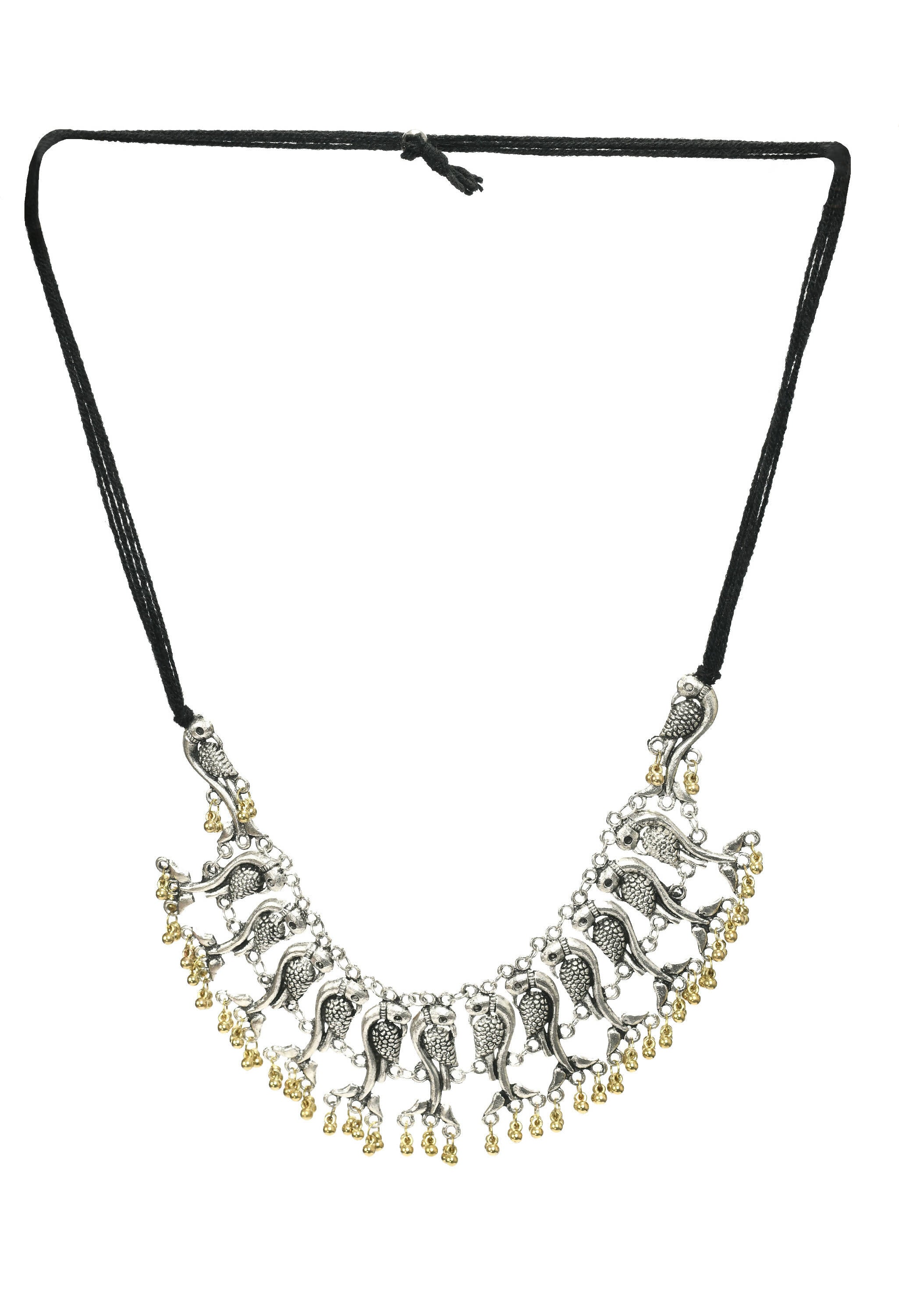 Mominos Fashion Johar Kamal Oxidised Silver-Plated Brass Finish Peacock Choker For Women (Silver/Golden) | Grocsy