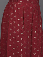 Ahalyaa Women Printed Tunic with Palazzos - Maroon Color | Grocsy