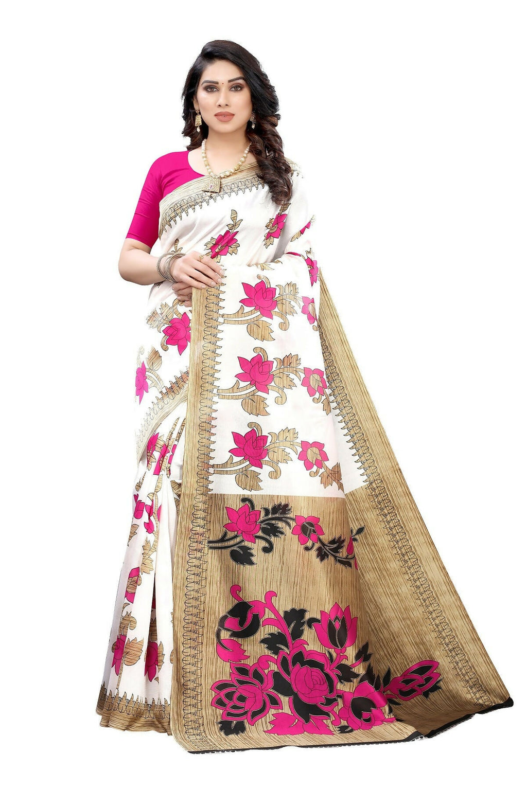 Vamika White Printed Art Silk Saree | Grocsy