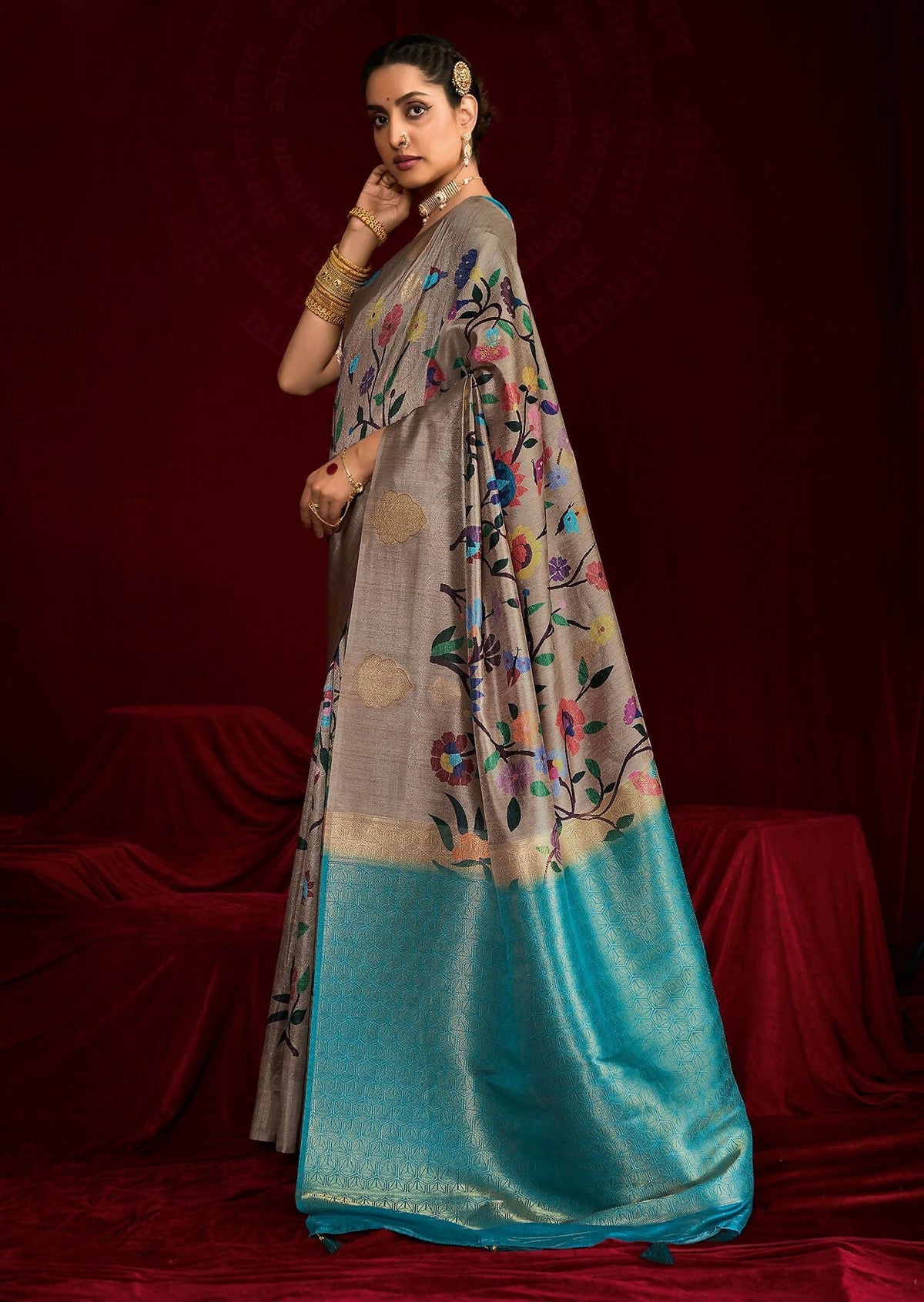 Joban Fashion Multi Color Soft Silk Weaving Fabric With Digital Jamdani Print With Jacquard Rich Pallu & Blouse With Spring Tassels | Grocsy