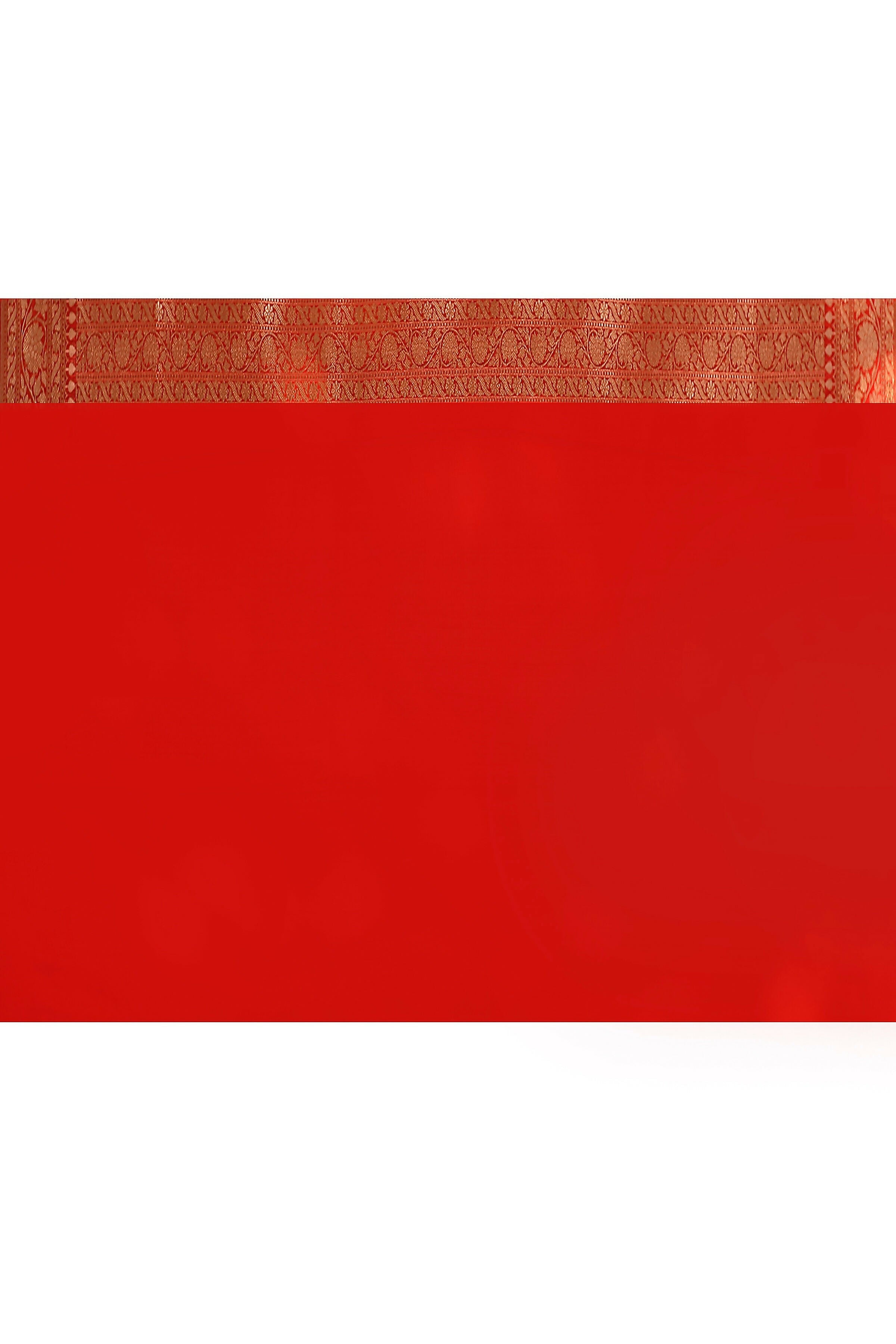 Joban Fashion Red Banarasi Soft Pure Handloom Banarasi Silk Saree | Grocsy