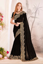 PR Fashion Black Fendi Two Tone Silk Heavy Zari & Resham Embroidery Work With Heavy Zircon Work Saree | Grocsy