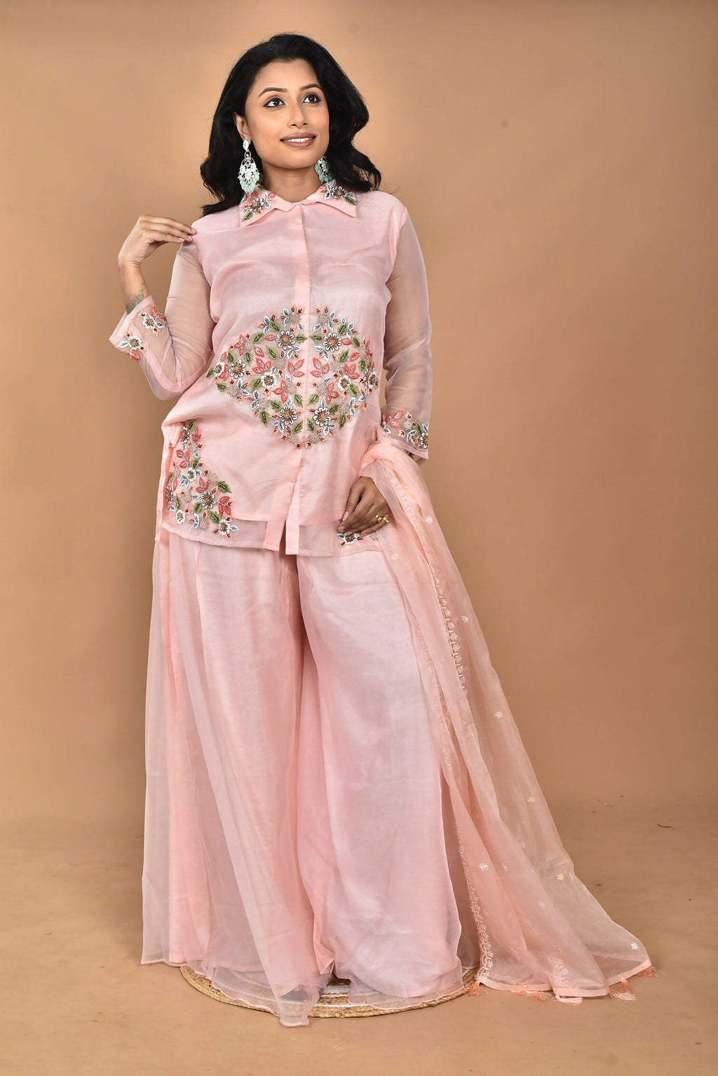 Morchari Women And Hand Embroidery Palazzo Set-Peach | Grocsy