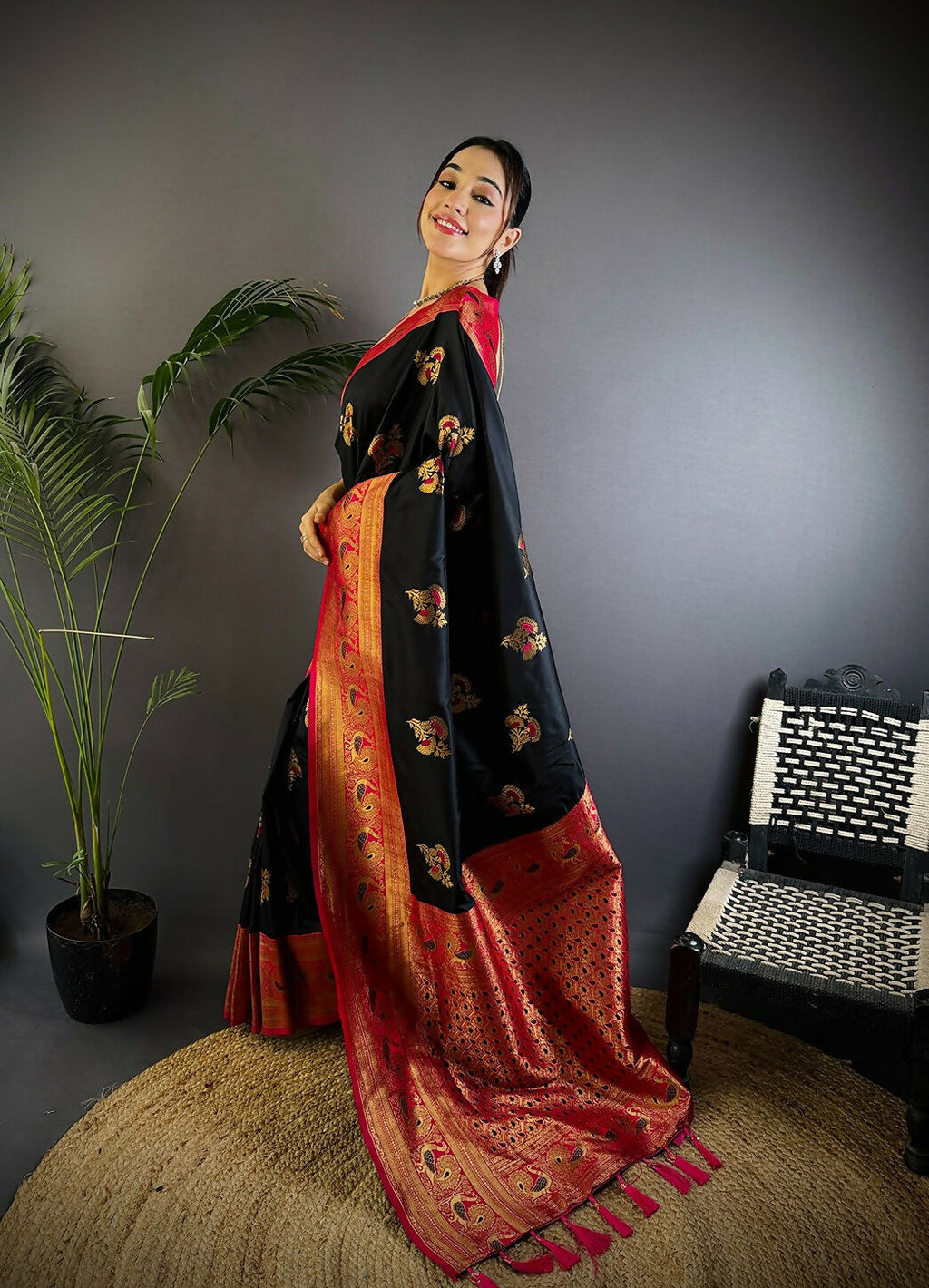 Joban Fashion Banarasi Black Woven Soft Silk Saree | Grocsy