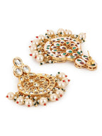 Gold-Toned White Kundan Contemporary Gold-Polished Chandbalis Earrings - Ruby Raang | Grocsy