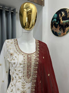Teeya Creation White Color Faux Georgette Embroidery Work Long Party Wear Palazzo Suit | Grocsy