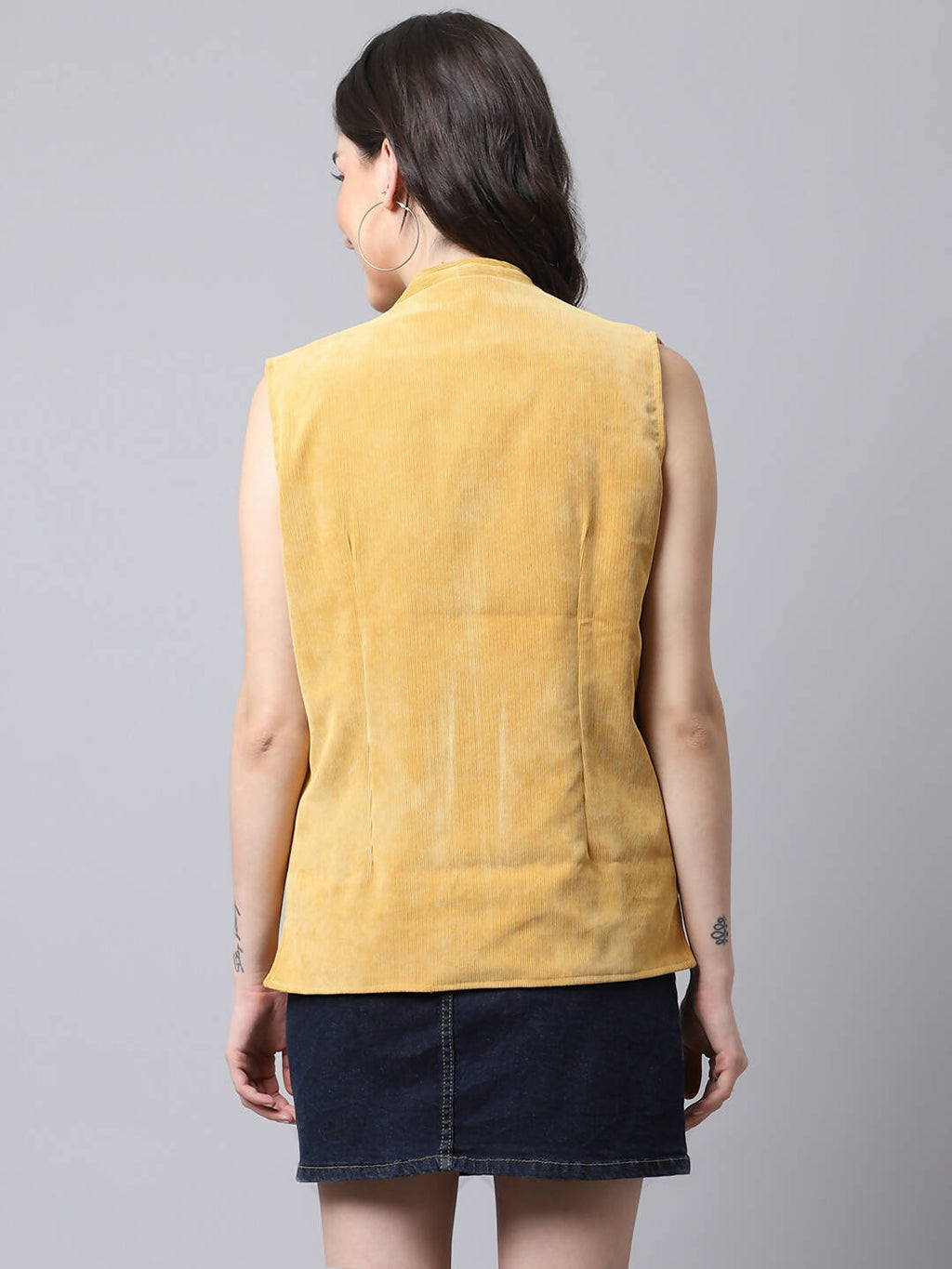 Even Apparels Mustard Polyblend Open Front Women's Waistcoat | Grocsy