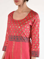 Cheera Women Stylish Hand Block Printed Cotton Blend Flared Kurta - Peach | Grocsy