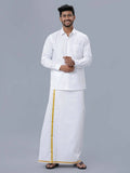 Ramraj Cotton Mens Pure Cotton 3/4 Inch Gold Jari Dhoti - White | Grocsy