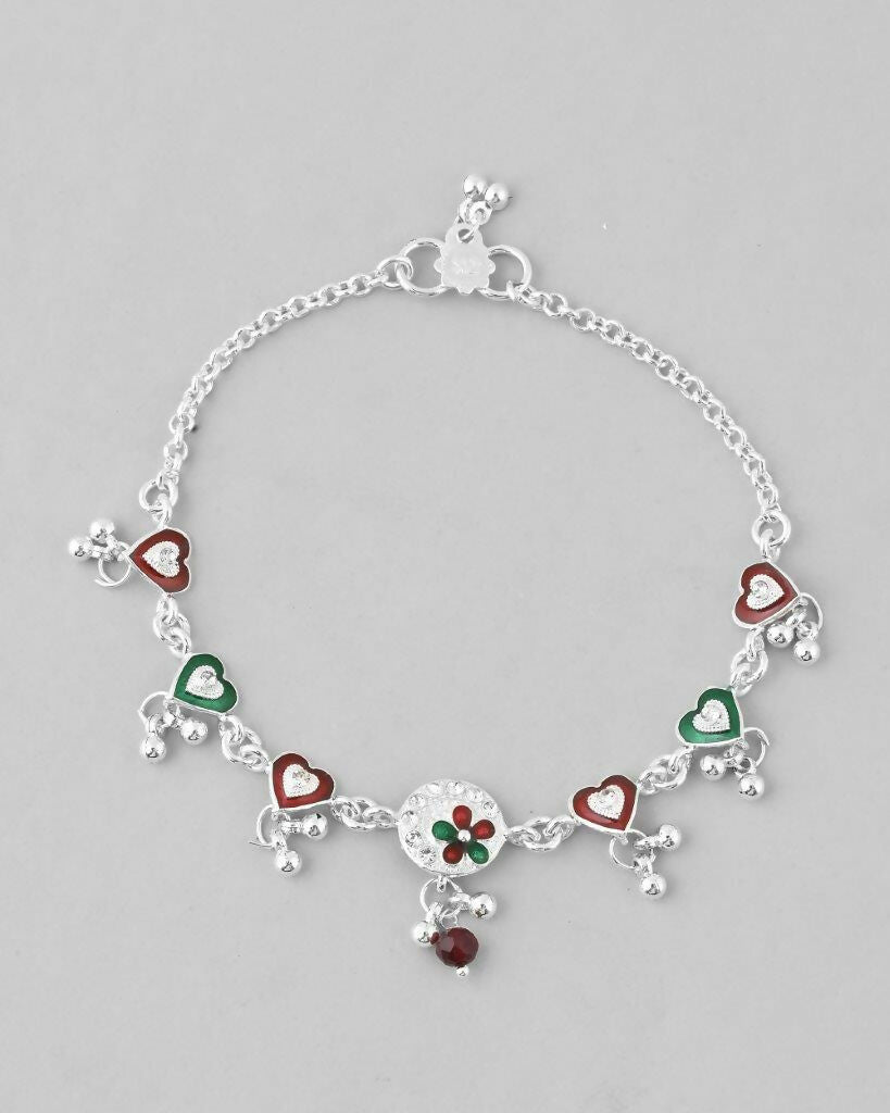 VOJ Set of 2 Stone Studded Heart Shaped Traditional Anklet | Grocsy