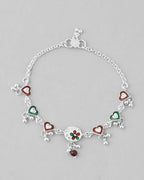 VOJ Set of 2 Stone Studded Heart Shaped Traditional Anklet | Grocsy