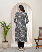 Vaasvablack Floral Cotton Printed Gathered Kurti With Pant | Grocsy