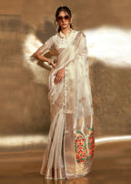 Off White Handwoven Tissue Fabric Festive & Party Style Saree - Emponline | Grocsy