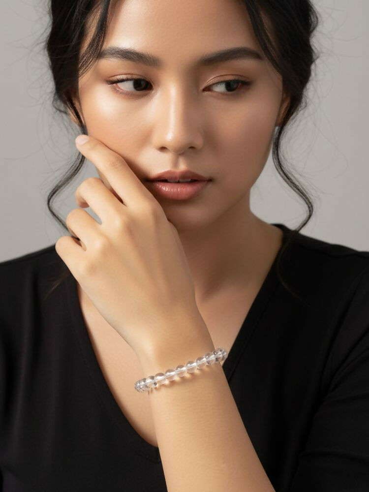 NVR White Crystal Beaded Bracelet for Men & Women | Grocsy