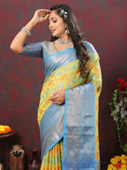 Lorenvalley Fashion Yellow Cotton Woven Design Zari Meenakari Weaving Saree | Grocsy