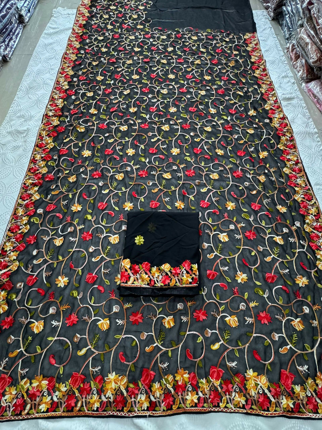 Teeya Creation New Womens Latest Wedding Wear Georgette Saree-Black | Grocsy