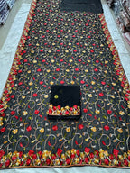 Teeya Creation New Womens Latest Wedding Wear Georgette Saree-Black | Grocsy