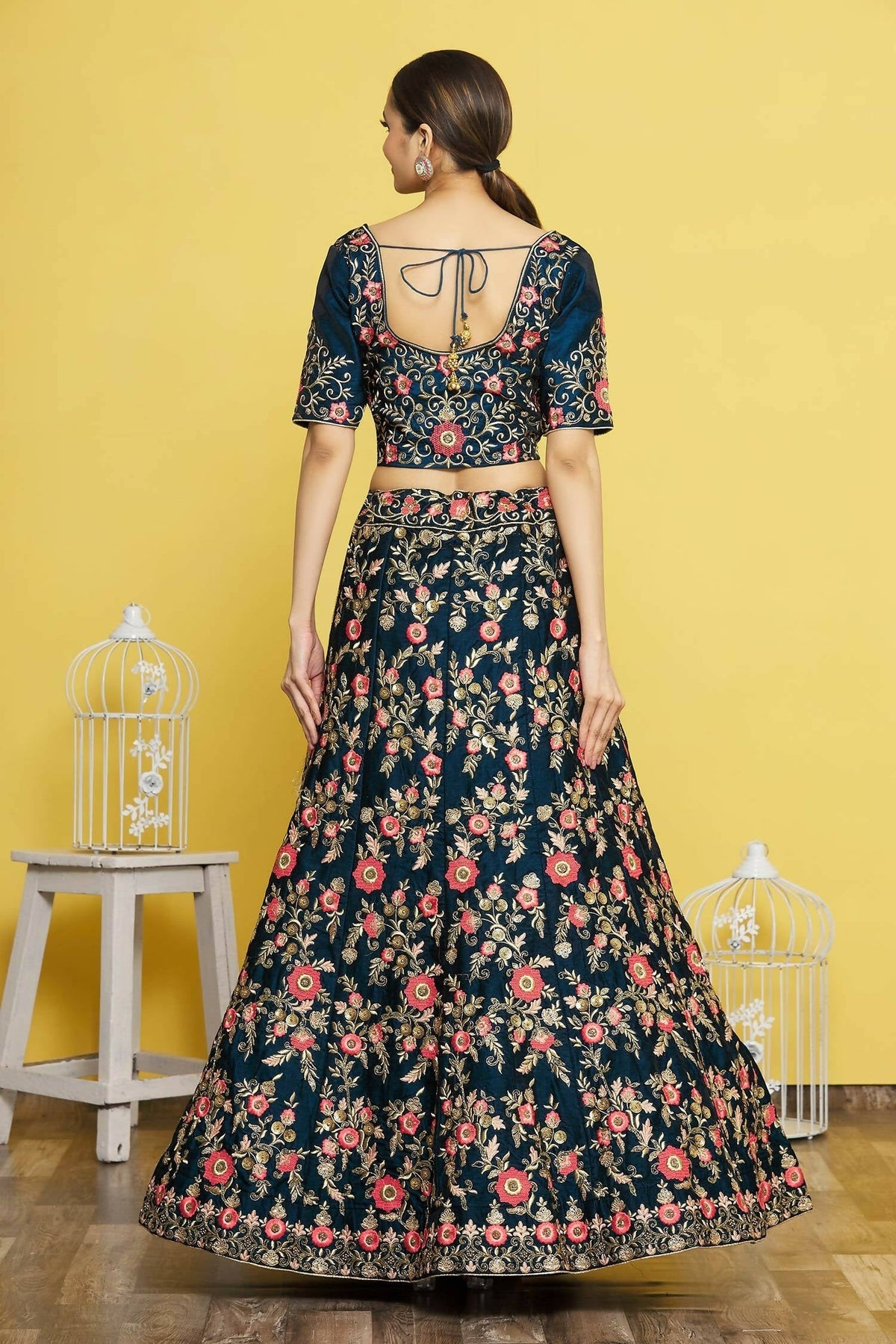 Blue Silk Semi-Stitched Wedding Bridal Lehenga - Nimaya | Grocsy