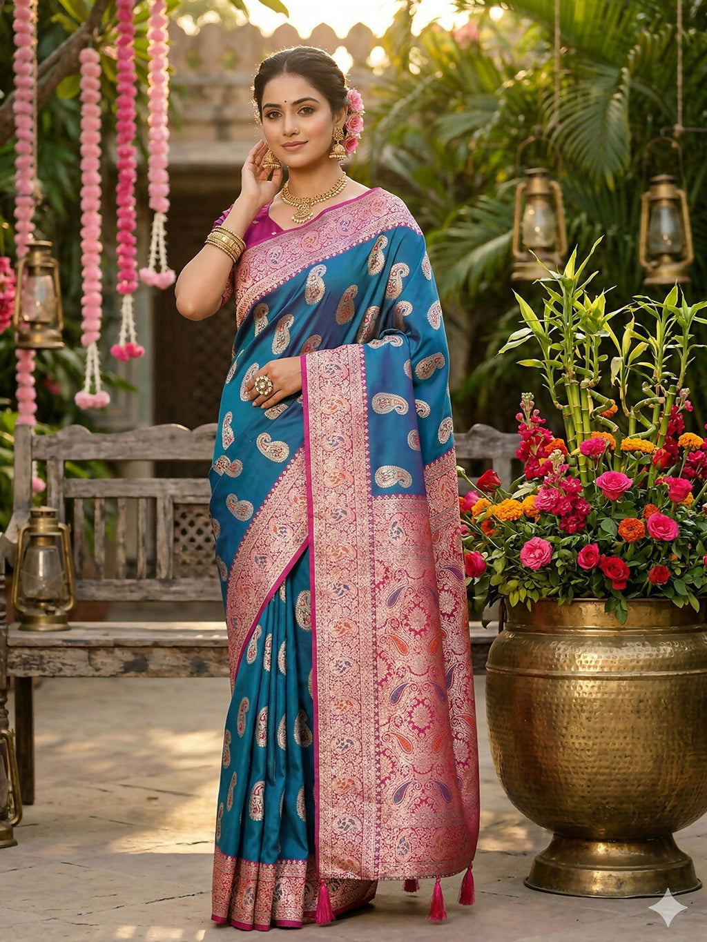 Shree Shyam Fashion Sky Blue Silk Blend Saree | Grocsy