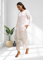 Joban Fashion Off White Linen Embroidered Readymade Cord Set | Grocsy
