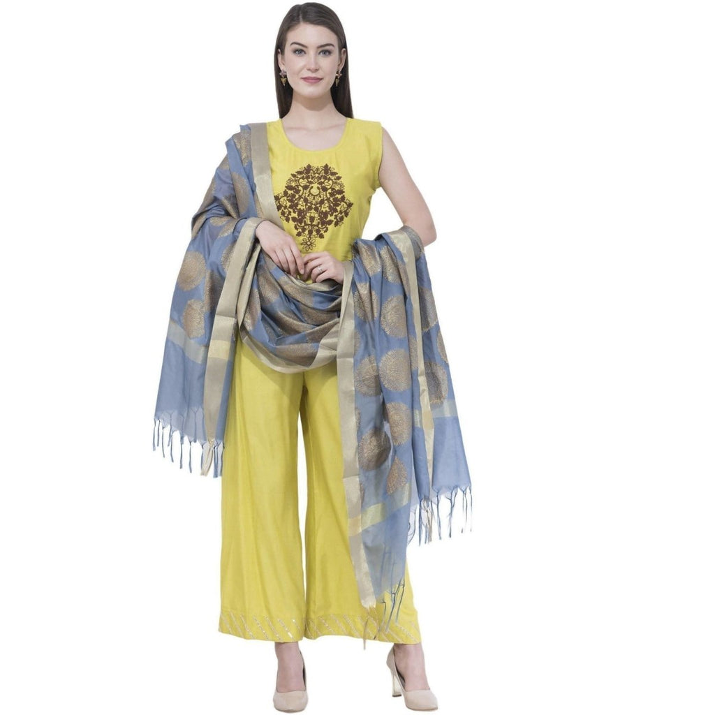 A R Silk Women's Zari Embroidery Vanarsi Silk Gray Dupattas and Chunnis | Grocsy