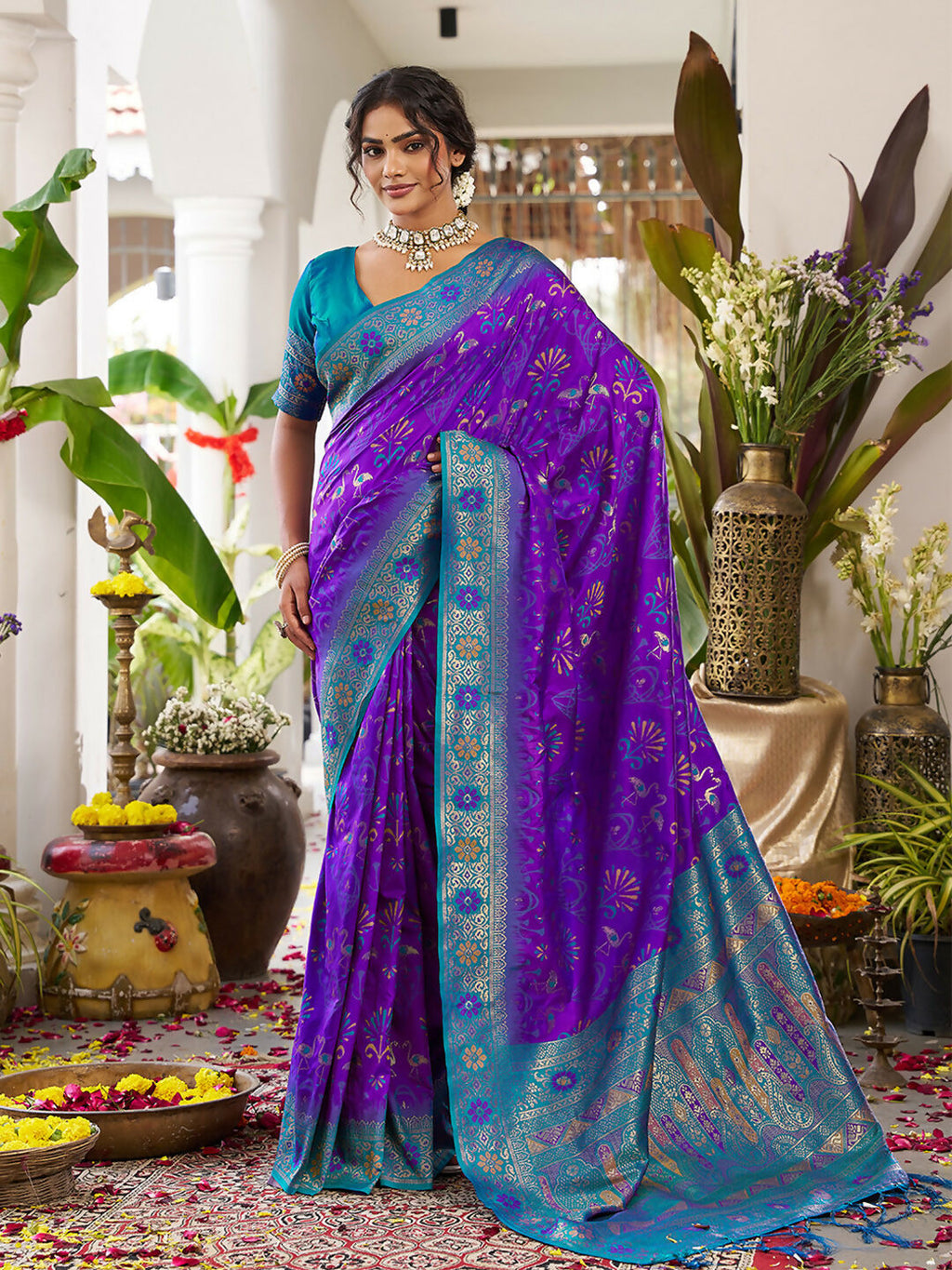 Shree Shyam Fashion Violet Soft Silk Saree | Grocsy