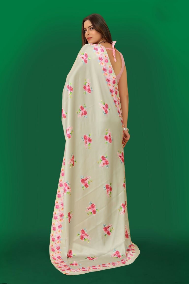 Aayaa Designer Printed Satin Saree - Multi Color | Grocsy