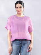 BohoJazz Signature Mul Two Layer Blouson Kimono Top with Motif - Purple | Grocsy